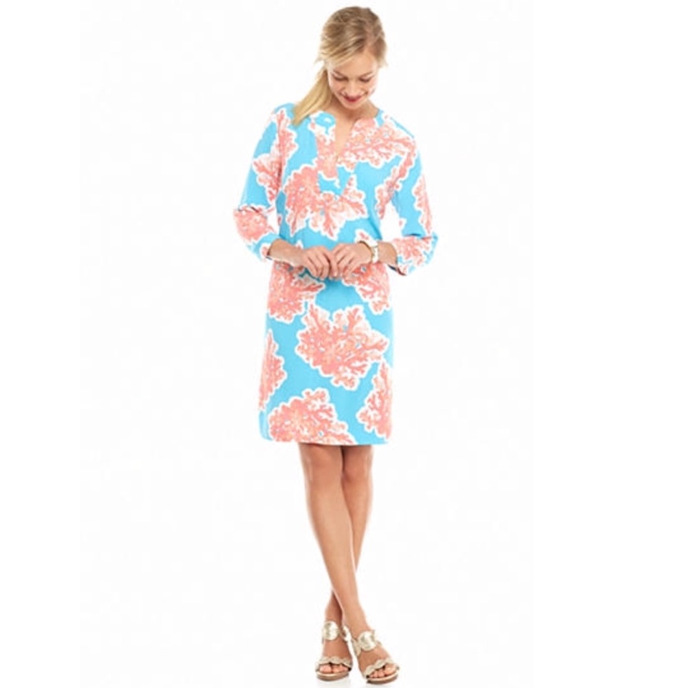 Crown & Ivy Aqua & Coral Reef Shift Dress size 2